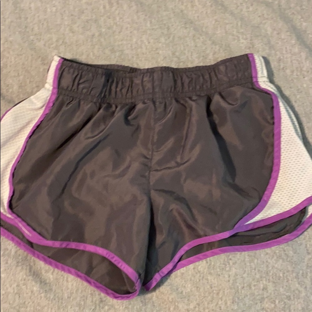Grey and purple running shorts